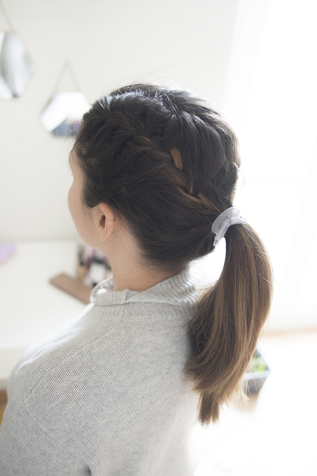Vue de profil: Double french braid ponytail