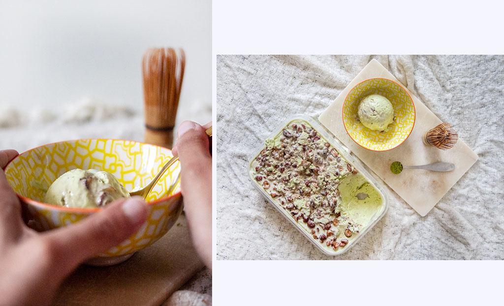 Matcha ice cream and chestnut