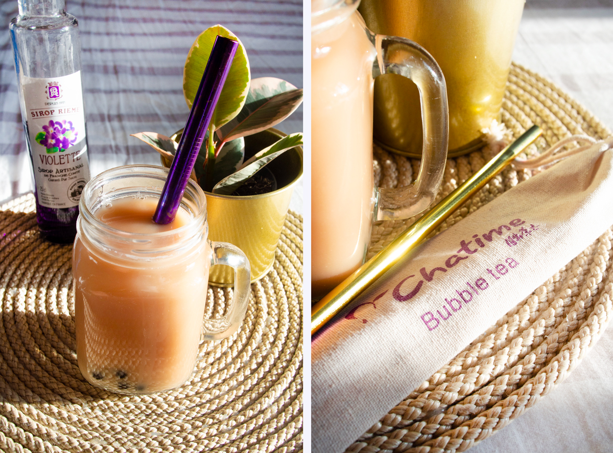 Bubble tea thé noir à la violette