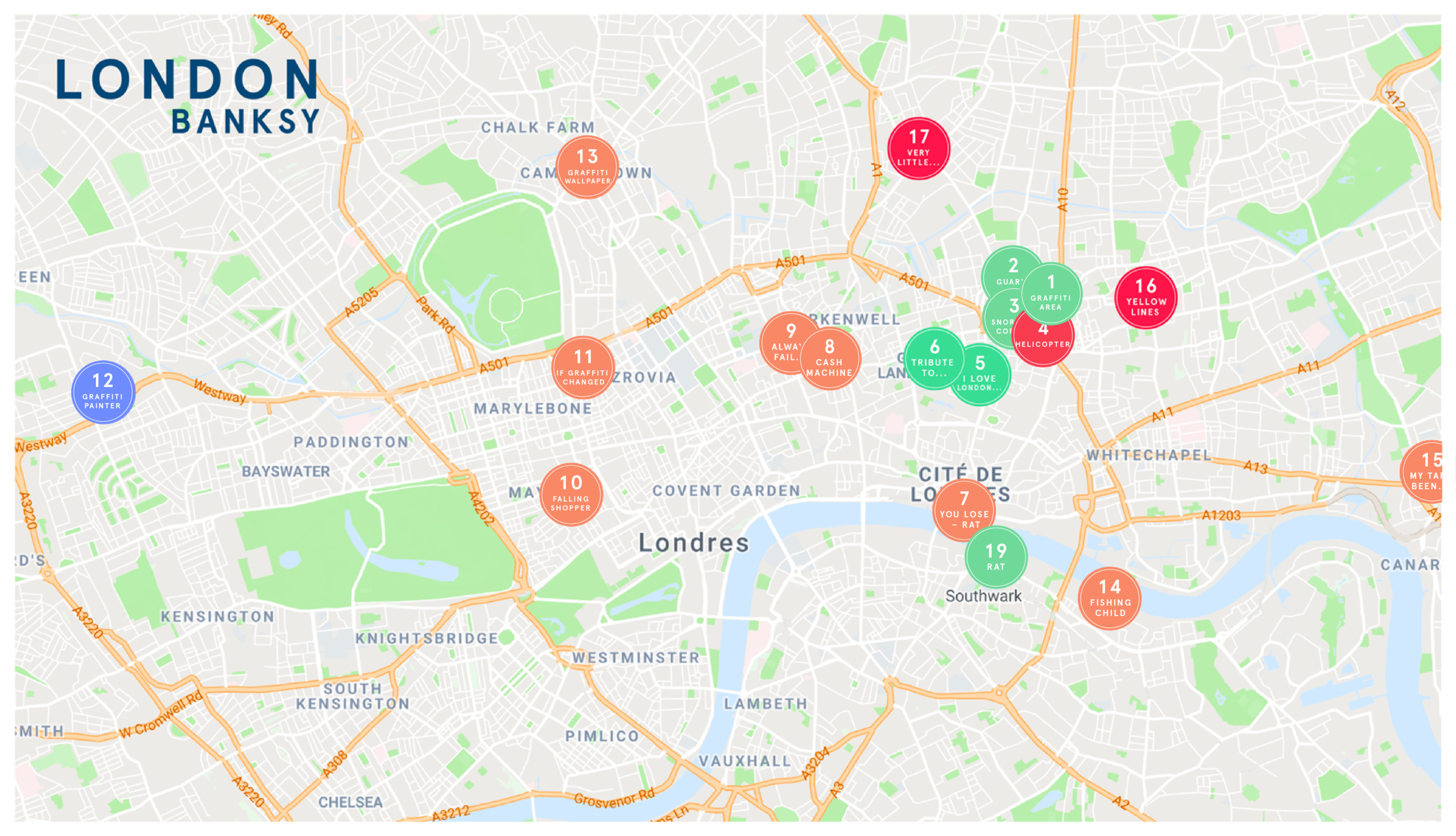 Carte des tags de Banksy à Londres