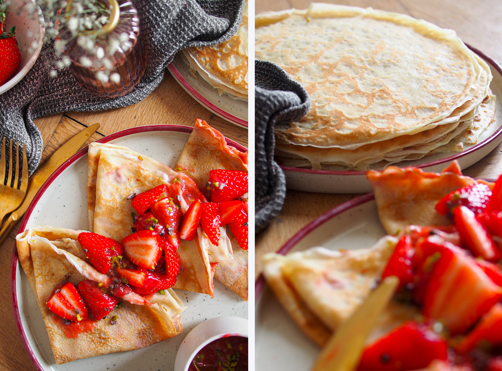 Crêpes fraises et rhubarbes